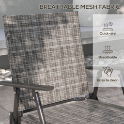 Outsunny 4 Pcs Patio Furniture Set w/ Breathable Mesh Fabric Seat, Backrest, Garden Set w/ Armchairs, Loveseat, Glass Top, Mixed Grey - Aosom UK - thumbnail 4