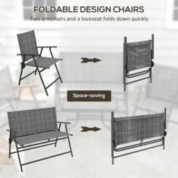 Outsunny 4 Pcs Patio Furniture Set w/ Breathable Mesh Fabric Seat, Backrest, Garden Set w/ Armchairs, Loveseat, Glass Top, Mixed Grey - Aosom UK - thumbnail 5
