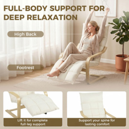 HOMCOM Modern Accent Chair, Leisure Lounge Chair Armchair with Footrest, Plush Cushion, Curved Legs and Arms, Cream White - thumbnail 6