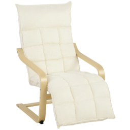 HOMCOM Modern Accent Chair, Leisure Lounge Chair Armchair with Footrest, Plush Cushion, Curved Legs and Arms, Cream White - thumbnail 1