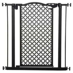 PawHut 74-80 cm Pet Safety Gate Barrier Stair Pressure Fit with Auto Close and Double Locking for Doorways, Hallways, Black - Aosom UK