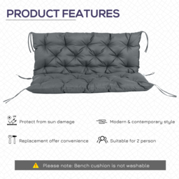 Outsunny Garden Bench Cushion, 2 Seater Swing Chair Cushion, Seat Pad with Ties for Indoor and Outdoor Use, 110 x 120 cm, Dark Grey - Aosom UK - thumbnail 5