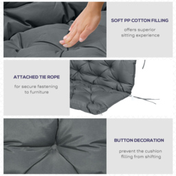 Outsunny Garden Bench Cushion, 2 Seater Swing Chair Cushion, Seat Pad with Ties for Indoor and Outdoor Use, 110 x 120 cm, Dark Grey - Aosom UK - thumbnail 6