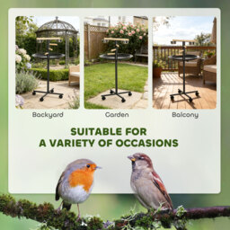 PawHut Metal Bird Table Play Stand, Bird Feeder Station Parrot Perch with Four Wheels Feeding Bowls Round Tray - Aosom UK - thumbnail 4