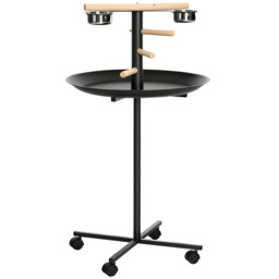 PawHut Metal Bird Table Play Stand, Bird Feeder Station Parrot Perch with Four Wheels Feeding Bowls Round Tray - Aosom UK - thumbnail 1