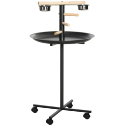 PawHut Metal Bird Table Play Stand, Bird Feeder Station Parrot Perch with Four Wheels Feeding Bowls Round Tray - Aosom UK - thumbnail 1