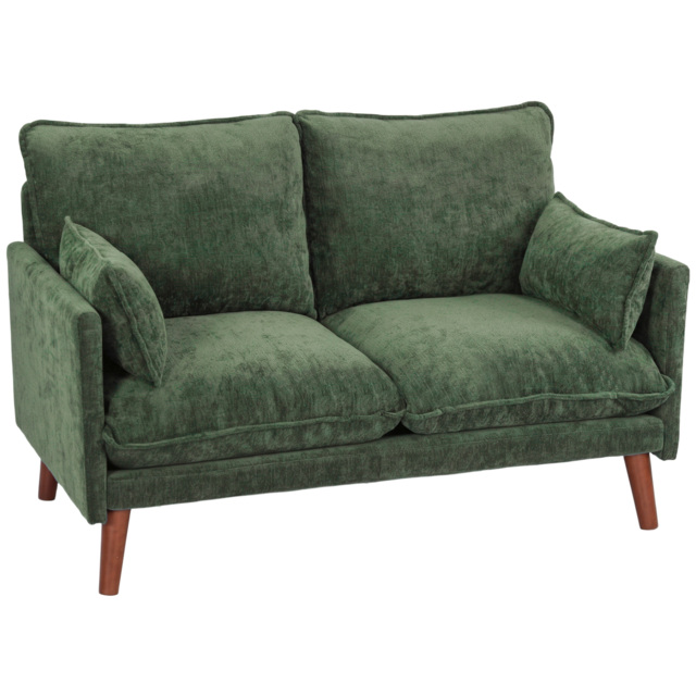 HOMCOM 2 Seater Sofa, Loveseat Sofa with Spring Cushions, Wide and Deep Seat, Wood Legs, Green - image 1