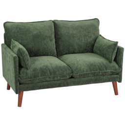 HOMCOM 2 Seater Sofa, Loveseat Sofa with Spring Cushions, Wide and Deep Seat, Wood Legs, Green