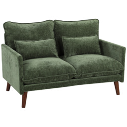 HOMCOM 2 Seater Sofa, Loveseat Sofa with Spring Cushions, Wide and Deep Seat, Wood Legs, Green - thumbnail 1