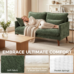 HOMCOM 2 Seater Sofa, Loveseat Sofa with Spring Cushions, Wide and Deep Seat, Wood Legs, Green - thumbnail 4