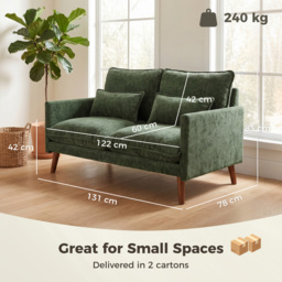 HOMCOM 2 Seater Sofa, Loveseat Sofa with Spring Cushions, Wide and Deep Seat, Wood Legs, Green - thumbnail 3