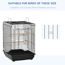 PawHut Durable Bird Cage with Opening Top, Wheeled Stand, Removable Tray, Feeding Bowls, for Small Birds, Black - Aosom UK - thumbnail 4