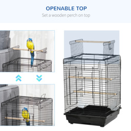 PawHut Durable Bird Cage with Opening Top, Wheeled Stand, Removable Tray, Feeding Bowls, for Small Birds, Black - Aosom UK - thumbnail 8