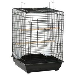 PawHut Durable Bird Cage with Opening Top, Wheeled Stand, Removable Tray, Feeding Bowls, for Small Birds, Black - Aosom UK