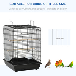 PawHut Durable Bird Cage with Opening Top, Wheeled Stand, Removable Tray, Feeding Bowls, for Small Birds, Black - Aosom UK - thumbnail 4