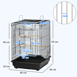 PawHut Durable Bird Cage with Opening Top, Wheeled Stand, Removable Tray, Feeding Bowls, for Small Birds, Black - Aosom UK - thumbnail 3