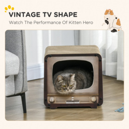 PawHut 2 in 1 TV Shape Cat Scratching Board House with Catnip, for Indoor Cats, Brown - Aosom UK - thumbnail 5