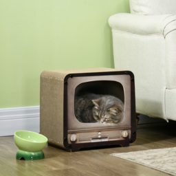 PawHut 2 in 1 TV Shape Cat Scratching Board House with Catnip, for Indoor Cats, Brown - Aosom UK - thumbnail 2