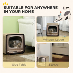PawHut 2 in 1 TV Shape Cat Scratching Board House with Catnip, for Indoor Cats, Brown - Aosom UK - thumbnail 4