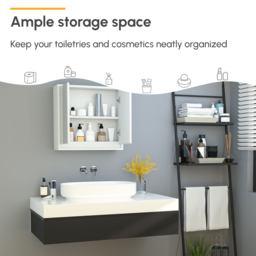HOMCOM Bathroom Wall Cabinet with Mirror, 1 Internal Adjustable Shelf, Cushioned Door without Noise, for Mirrored Vanity, Bedroom, White - Aosom UK - thumbnail 6