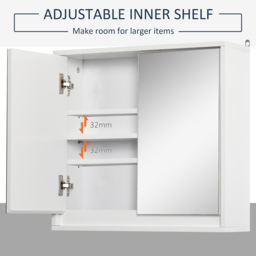 HOMCOM Bathroom Wall Cabinet with Mirror, 1 Internal Adjustable Shelf, Cushioned Door without Noise, for Mirrored Vanity, Bedroom, White - Aosom UK - thumbnail 4