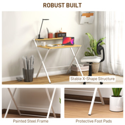 HOMCOM Compact Folding Desk for Small Spaces, Foldable Computer Desk with Storage Shelf, Ideal for Home Office, Maple Wood-effect - Aosom UK - thumbnail 7