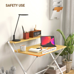 HOMCOM Compact Folding Desk for Small Spaces, Foldable Computer Desk with Storage Shelf, Ideal for Home Office, Maple Wood-effect - Aosom UK - thumbnail 8