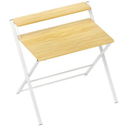 HOMCOM Compact Folding Desk for Small Spaces, Foldable Computer Desk with Storage Shelf, Ideal for Home Office, Maple Wood-effect - Aosom UK