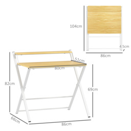 HOMCOM Compact Folding Desk for Small Spaces, Foldable Computer Desk with Storage Shelf, Ideal for Home Office, Maple Wood-effect - Aosom UK - thumbnail 3
