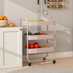 HOMCOM 3-Tier Storage Trolley on Wheels, Rolling Utility Cart with Mesh Backets for Kitchen, Bathroom, Bedroom, Light Pink - thumbnail 7