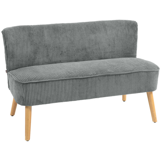 HOMCOM Modern Corduroy Double Seat Sofa w/ Wood Frame Foam Padding High Back Soft Comfortable Compact Couch Grey - image 1