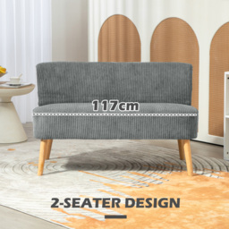 HOMCOM Modern Corduroy Double Seat Sofa w/ Wood Frame Foam Padding High Back Soft Comfortable Compact Couch Grey - thumbnail 6