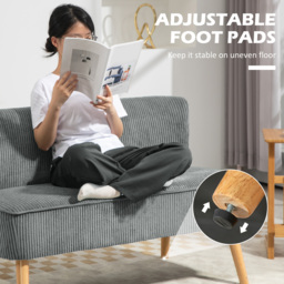 HOMCOM Modern Corduroy Double Seat Sofa w/ Wood Frame Foam Padding High Back Soft Comfortable Compact Couch Grey - thumbnail 7