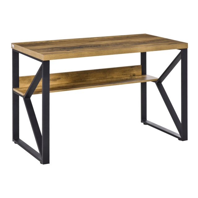 HOMCOM Modern Writing Desk, Computer Table for Home Office, PC Laptop Workstation with Storage Shelf, Wood Effect, Black/Brown - Aosom UK - image 1