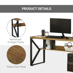 HOMCOM Modern Writing Desk, Computer Table for Home Office, PC Laptop Workstation with Storage Shelf, Wood Effect, Black/Brown - Aosom UK - thumbnail 6