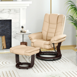 HOMCOM Reclining Lounge Chair with Footstool, Faux Leather Padded Armchair with Adjustable Backrest, Comfortable Relaxation Chair for Living Room, Beige - Aosom UK - thumbnail 8