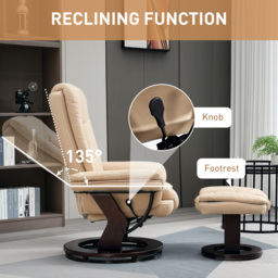 HOMCOM Reclining Lounge Chair with Footstool, Faux Leather Padded Armchair with Adjustable Backrest, Comfortable Relaxation Chair for Living Room, Beige - Aosom UK - thumbnail 4