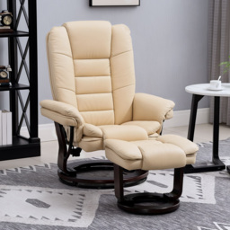 HOMCOM Reclining Lounge Chair with Footstool, Faux Leather Padded Armchair with Adjustable Backrest, Comfortable Relaxation Chair for Living Room, Beige - Aosom UK - thumbnail 7