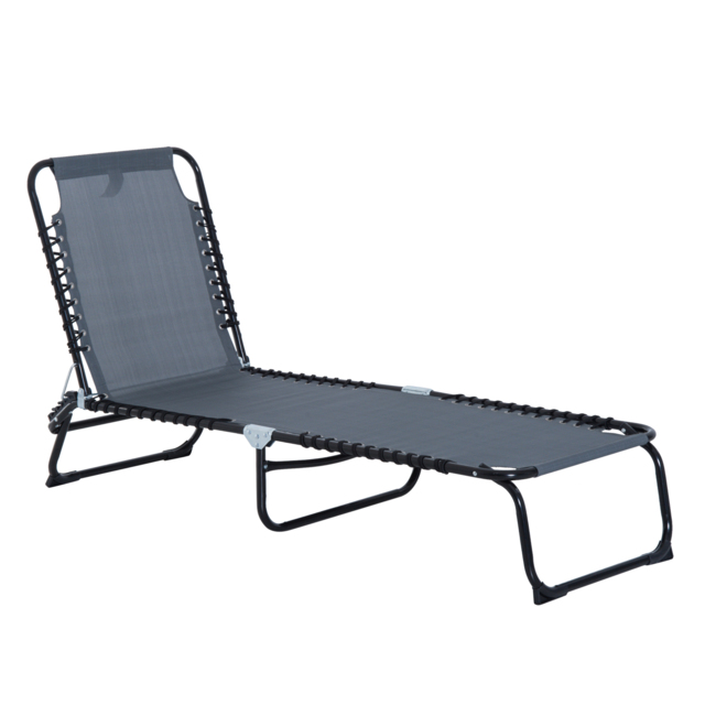 Outsunny Beach Chaise Chair, Folding Sun Lounger, Garden Reclining Cot, Camping Hiking Recliner with 4 Position Adjustable Back, Grey - Aosom UK - image 1