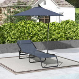 Outsunny Beach Chaise Chair, Folding Sun Lounger, Garden Reclining Cot, Camping Hiking Recliner with 4 Position Adjustable Back, Grey - Aosom UK - thumbnail 2