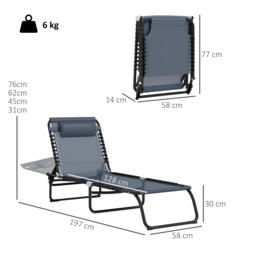 Outsunny Beach Chaise Chair, Folding Sun Lounger, Garden Reclining Cot, Camping Hiking Recliner with 4 Position Adjustable Back, Grey - Aosom UK - thumbnail 3