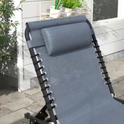 Outsunny Beach Chaise Chair, Folding Sun Lounger, Garden Reclining Cot, Camping Hiking Recliner with 4 Position Adjustable Back, Grey - Aosom UK - thumbnail 8