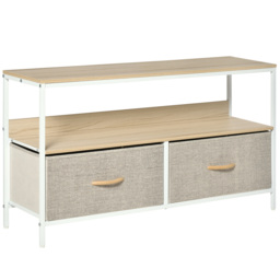 HOMCOM TV Cabinet, TV Console Unit with 2 Foldable Linen Drawers, TV Stand with Shelving for Living Room, Entertainment Room, Wood Effect - Aosom UK - thumbnail 1