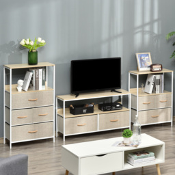 HOMCOM TV Cabinet, TV Console Unit with 2 Foldable Linen Drawers, TV Stand with Shelving for Living Room, Entertainment Room, Wood Effect - Aosom UK - thumbnail 7