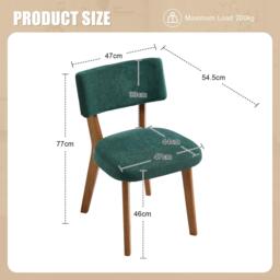 Stylish Mid-Century Dining Chairs with Ergonomic Backrest, Comfortable Upholstered Side Chairs for Dining Room, 47L x 54.5W x 77H cm, Green - Aosom UK - thumbnail 3
