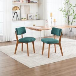 Stylish Mid-Century Dining Chairs with Ergonomic Backrest, Comfortable Upholstered Side Chairs for Dining Room, 47L x 54.5W x 77H cm, Green - Aosom UK