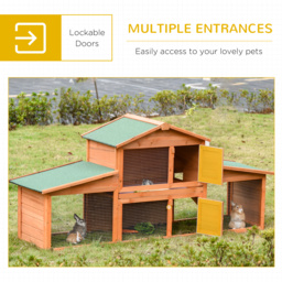 PawHut Small Animal Deluxe XXL Fir Wood 2-Tier Hutch Natural Wood Tone - Aosom UK - thumbnail 5