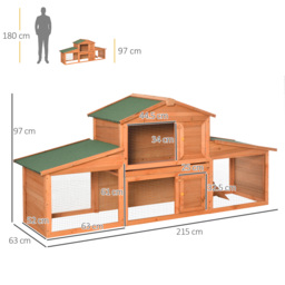 PawHut Small Animal Deluxe XXL Fir Wood 2-Tier Hutch Natural Wood Tone - Aosom UK - thumbnail 3