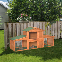 PawHut Small Animal Deluxe XXL Fir Wood 2-Tier Hutch Natural Wood Tone - Aosom UK - thumbnail 2