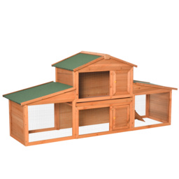 PawHut Small Animal Deluxe XXL Fir Wood 2-Tier Hutch Natural Wood Tone - Aosom UK - thumbnail 1